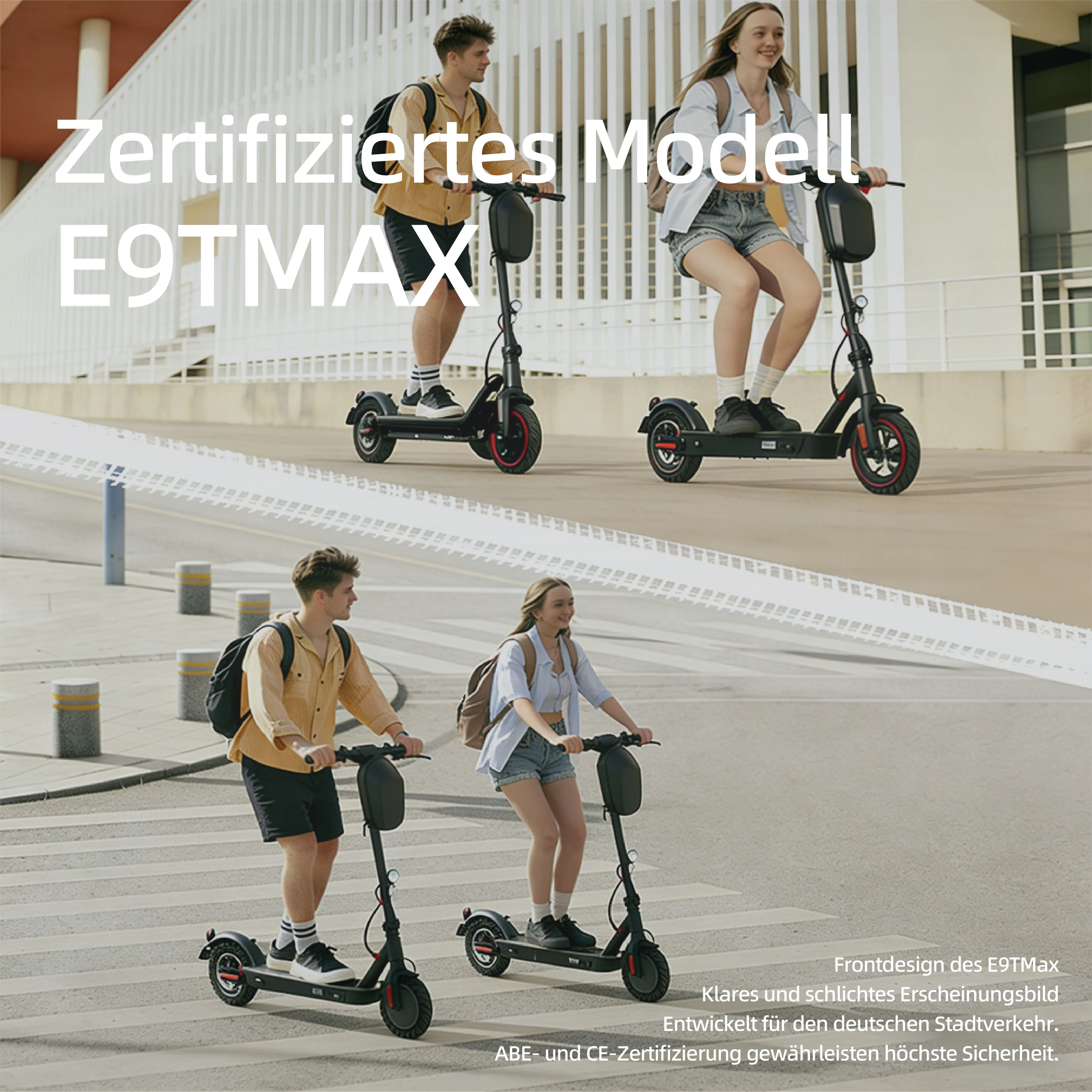 E9TMAX 10-Zoll Elektroroller 500W 36V10Ah 35-40km Reichweite Wabenreifen Hinterradfederung City-Pendler-E-Scooter (ABE) mit App – Detail 1