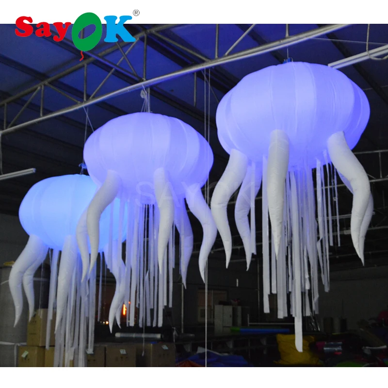 

Inflatable Hanging Jellyfish LED Decoration 2.5mH Jellyfish Glowing with 16 Colors for Lobby Wedding Party Stage Decorations