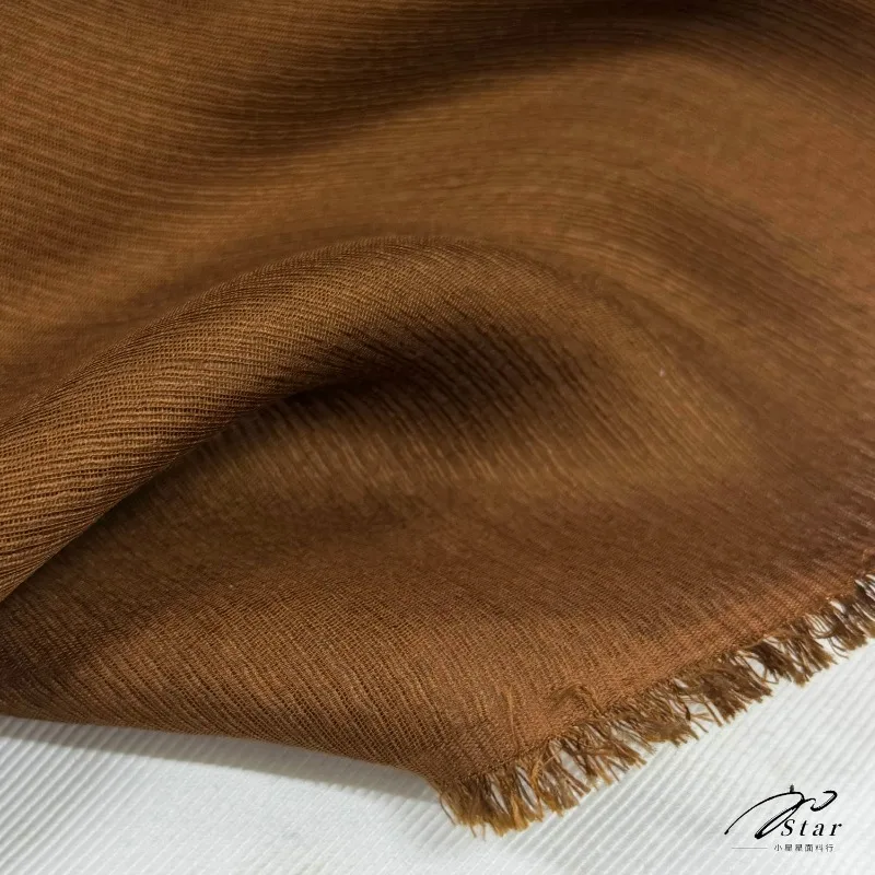 Caramel Colored Silk Linen Fabric Slightly Translucent Shirt Dress Wide Leg Pants Casual Style Solid Color Clothing Fabric