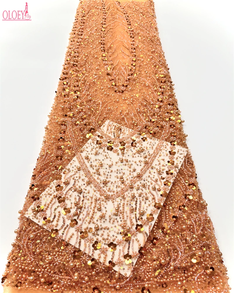 

OLOEYWholesale Beaded Lace Fabric, French Mesh With Sequence, African Lace Fabric 2025 High Quality, Bridal Lace Fabric,