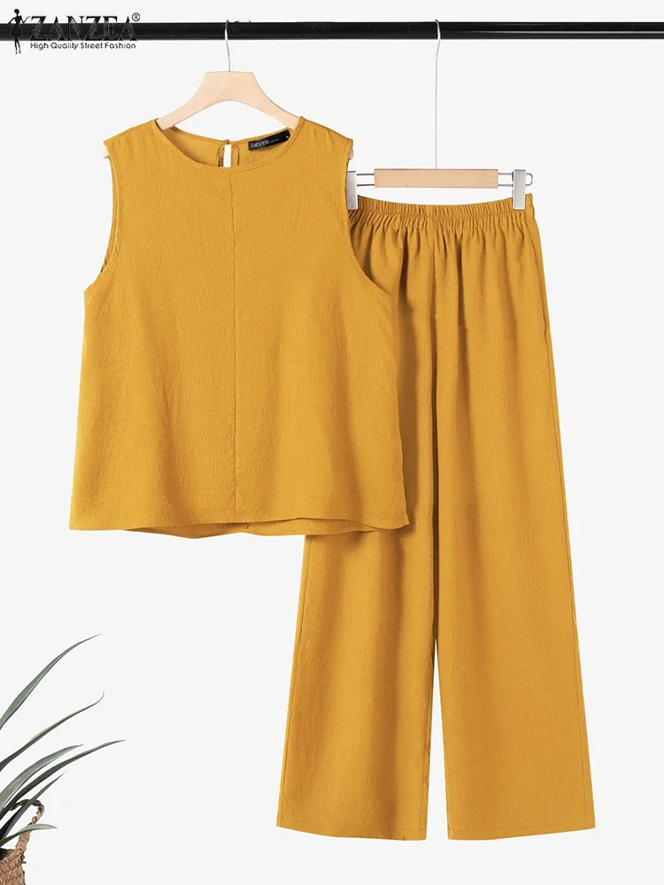 ผู้หญิงชุดจับคู่ ZANZEA แฟชั่นแขนกุดชุดลําลองหลวมกางเกงขากว้างชุด 2025 ฤดูร้อนสํานักงาน 2PCS