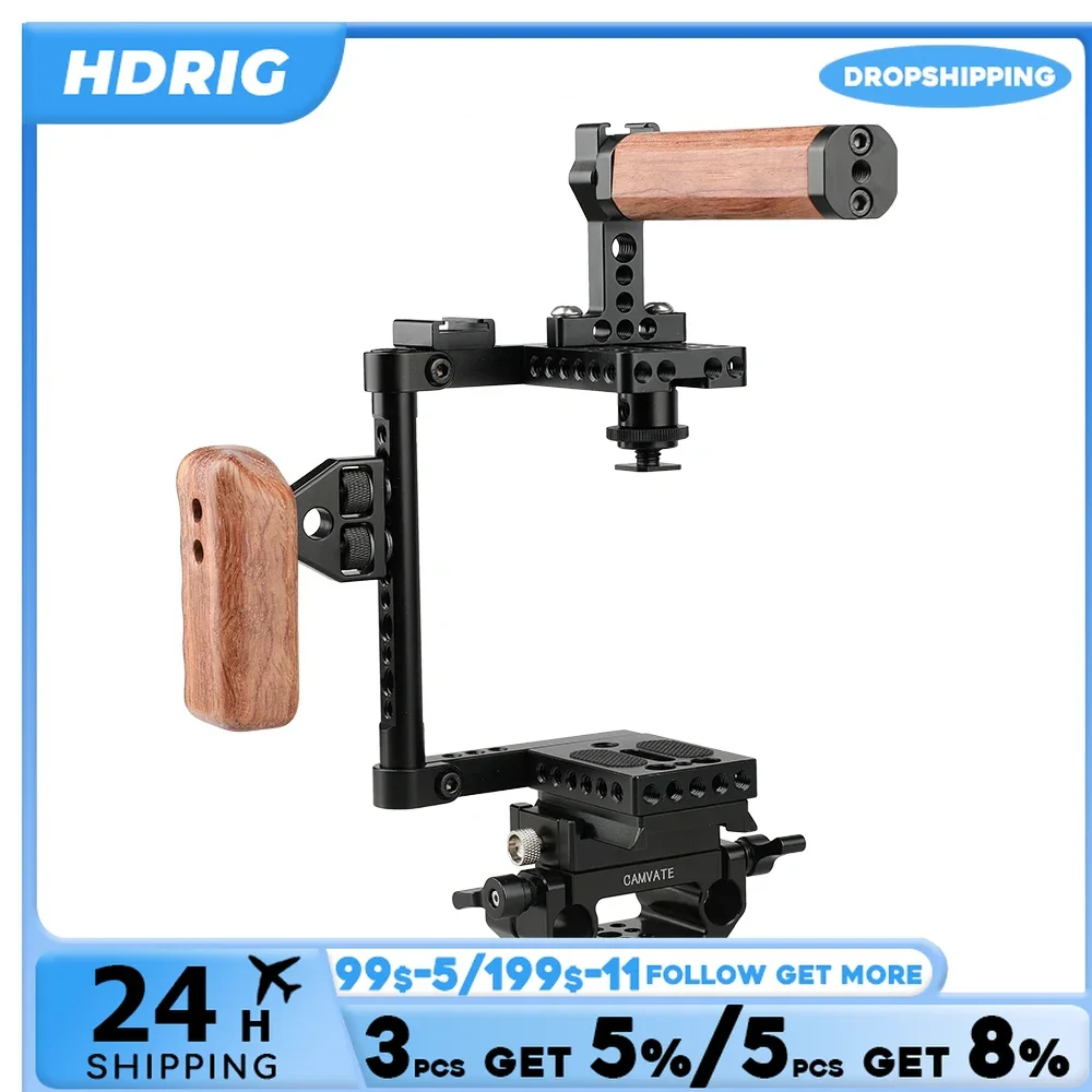 HDRIG универсальная ручка для DSLR-камеры (левая деревянная ручка) с деревянной ручкой быстросъемная клетка в комплекте для камеры