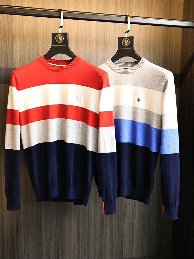 

Men's Camere Blend Knitwear round Ne Color Striped Faion Urban Sle Warmth Skin-friendly Breathable Autumn Long Sve