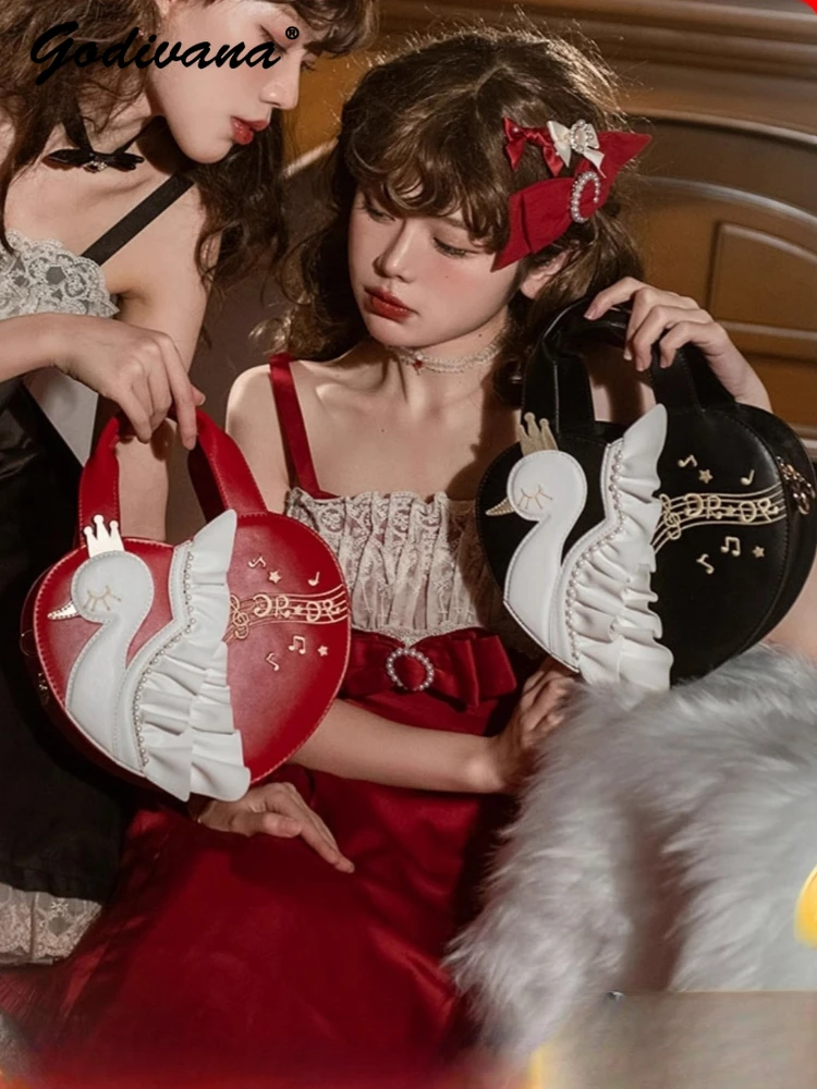

Original Little Swan Crossbody Small Bags for Women Girls Cute Handbag Love Shape Red Lolita Elegant Totes Wedding Bags