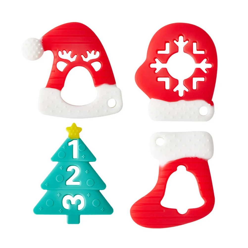 4Pcs Baby Beißring Silikon Sicher Infant Molaren Kauen Relief Weihnachten Zahnen Ring Neugeborenen Geschenk Baby Spielzeug Infant Spielzeug