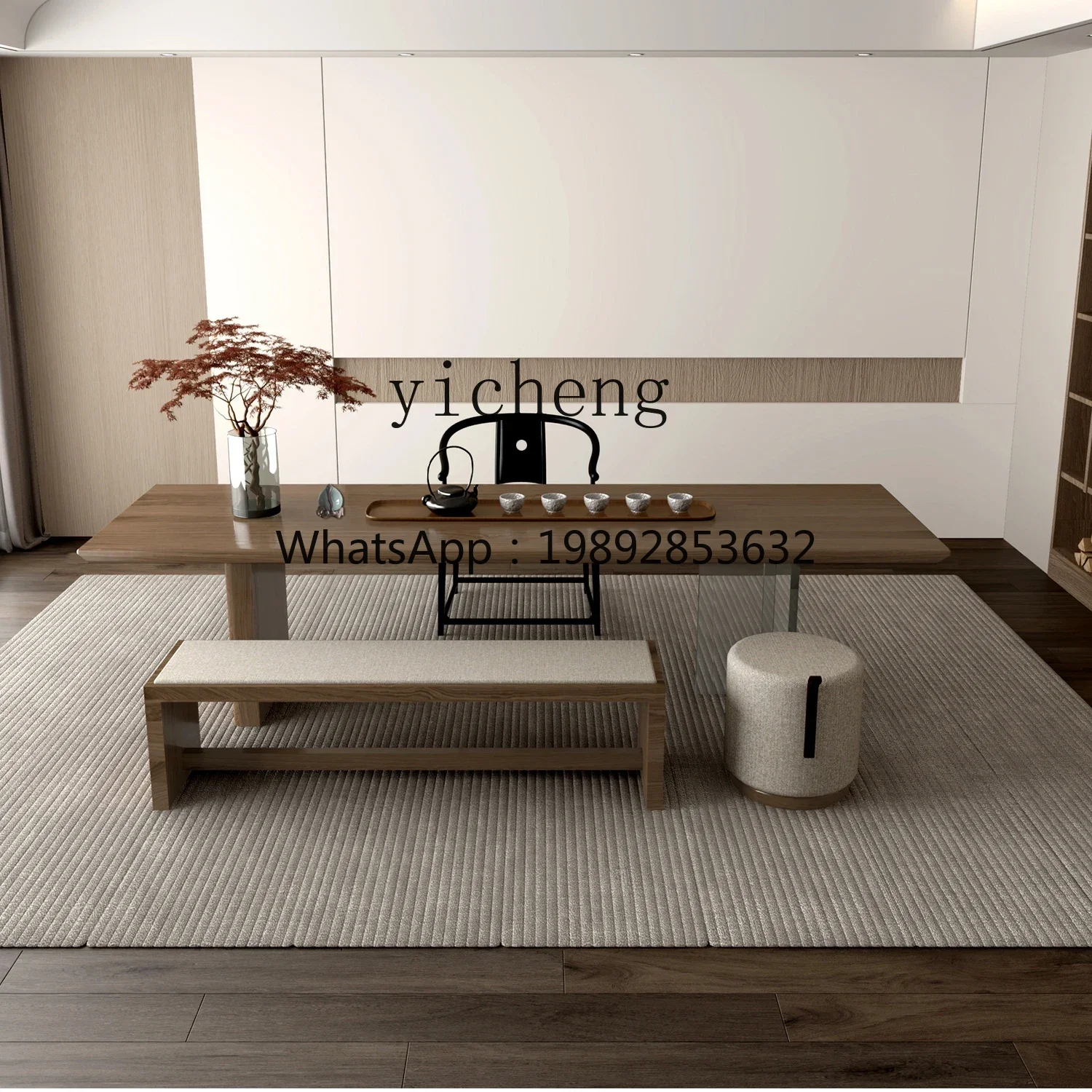 XL acrylic suspended tea table log large board table tea room solid wood tea table and chair combination