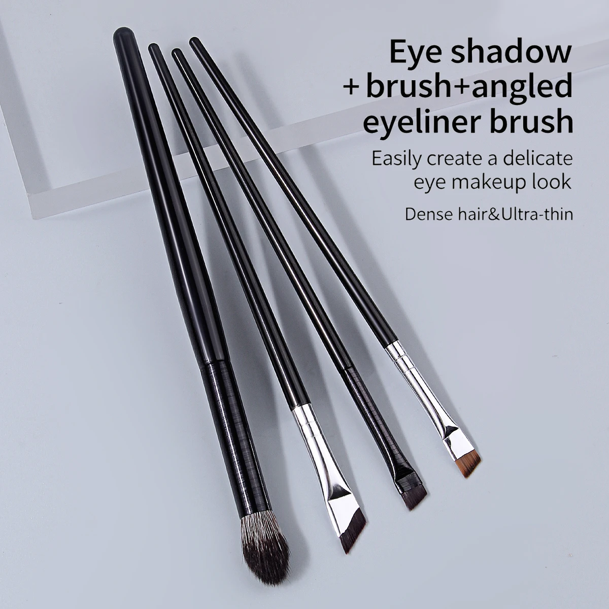 4PCS Professional Eye Makeup Brush Set, Black Handle Eyeshadow & Angled Eyeliner Brushes, Dense Ultra-Thin Hair for Delicate Eye
