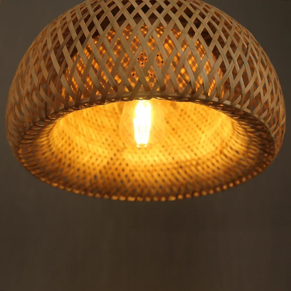 Bamboo Pendant lamo Retro Bamboo Weaving Chandeliers have base Black White Wood Restaurant Lighting Handmade Natural E27 Bulb