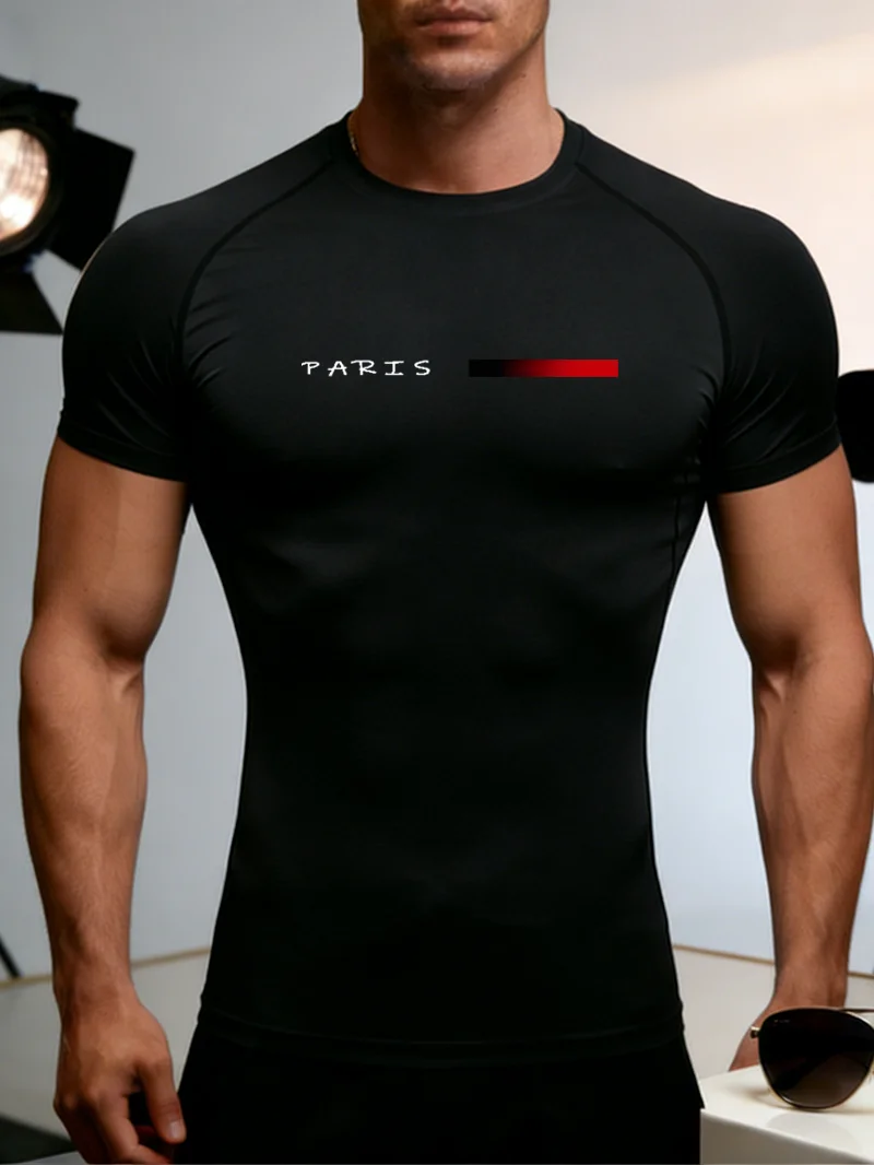 

Мужские компрессионные футболки с градиентным принтом, с коротким рукавом, для тренировок в зале, бега, летние спортивные быстросохнущие футболки
