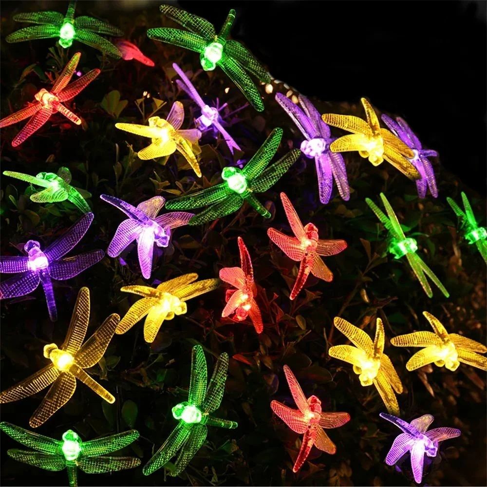 

20 LED Lights Strings for Garden Home Decoration LED Solar Lights Waterproof Multiple Lighting Modes Dragonfly Design