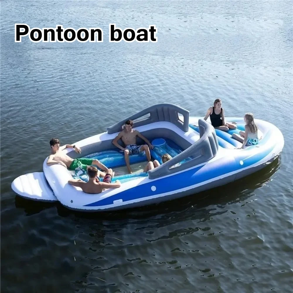 Large Inflatable Yacht Dock Platform, Heavy-Duty PVC Floating Raft with Electric Pump & Paddle Set for 4-6 Person Water Fun