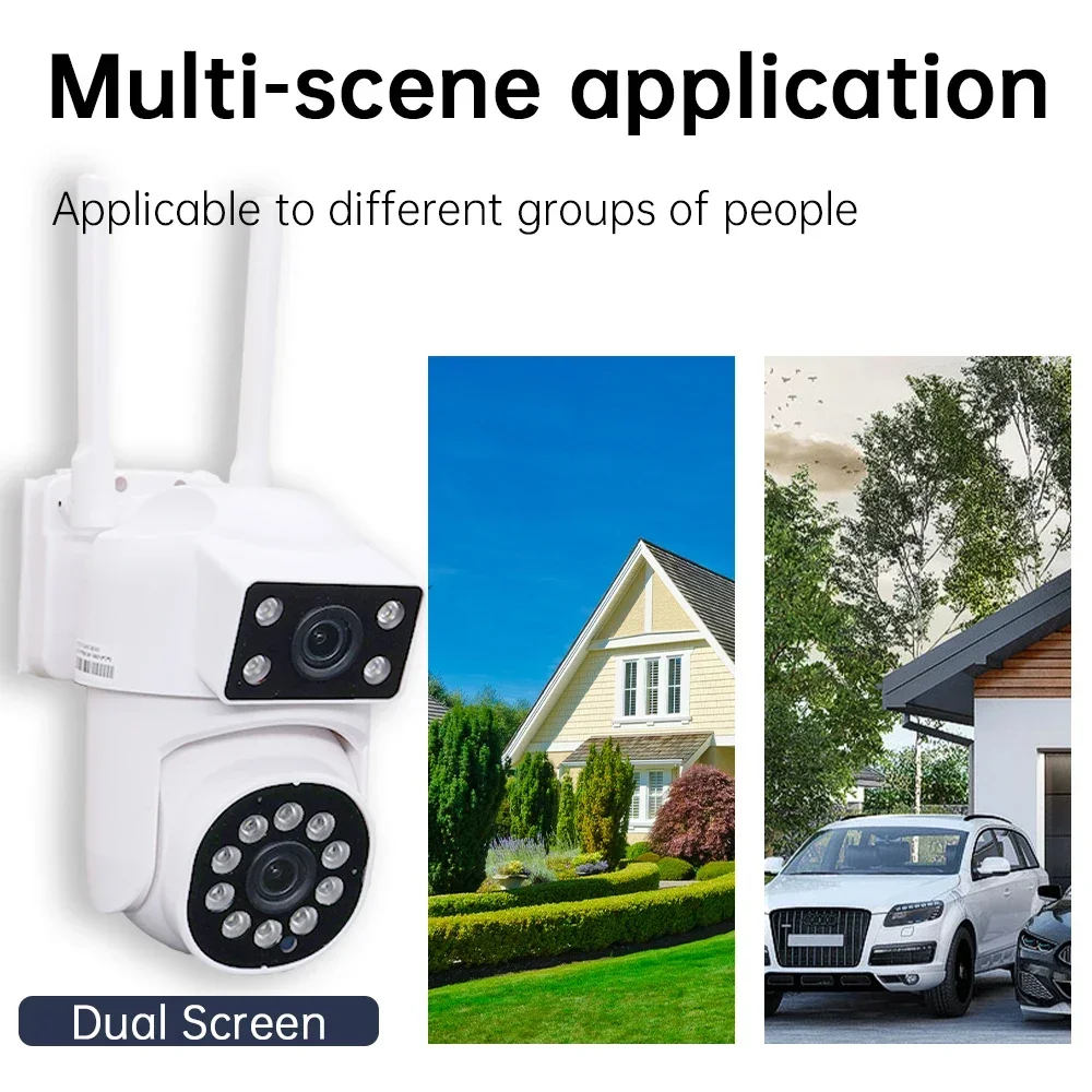 Ai Human Detect Auto Tracking Draadloze buitenbewakingscamera 2MP dubbele lens met PTZ Wifi-camera met dubbel scherm