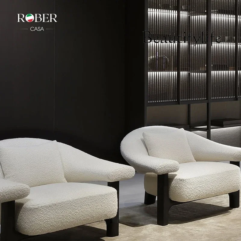 Sofa chair Italian minimalist fabric leather solid wood antique single sofa single chair in the living room