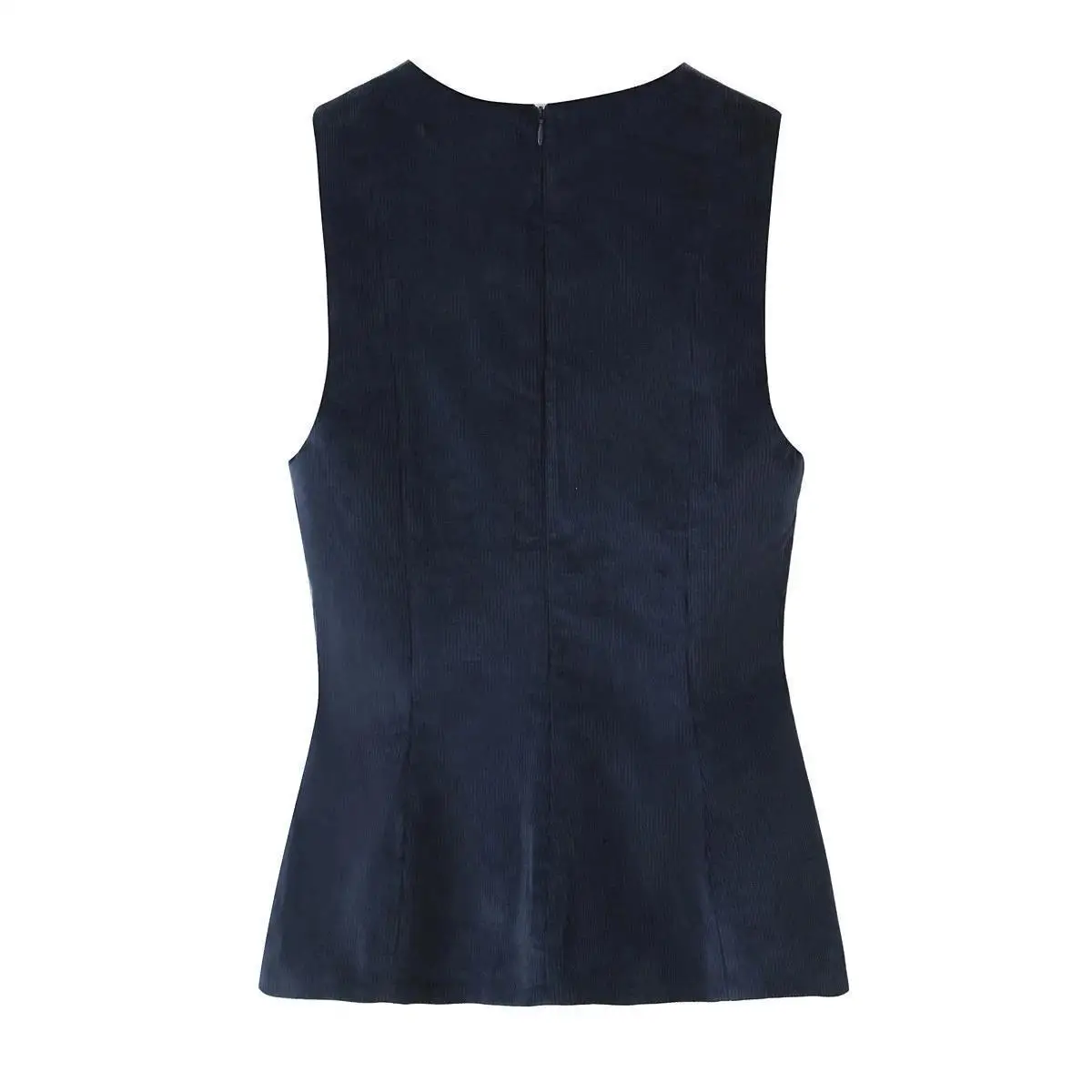 Corduroy Deep V-Neck Top and Mini Skirt Matching Set in Dark Blue for Women