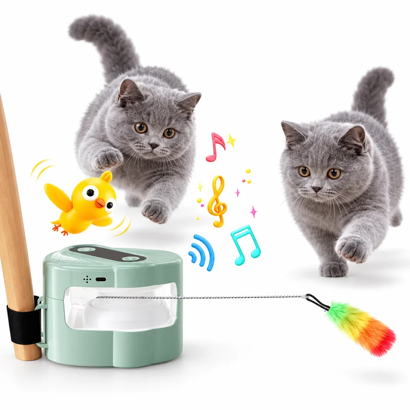 Smart Hanging Door Cat Interactive Toy  Automatic Rebound Elastic Rope Feather Teaser with Bird Sounds Indoor Cat Entertainment