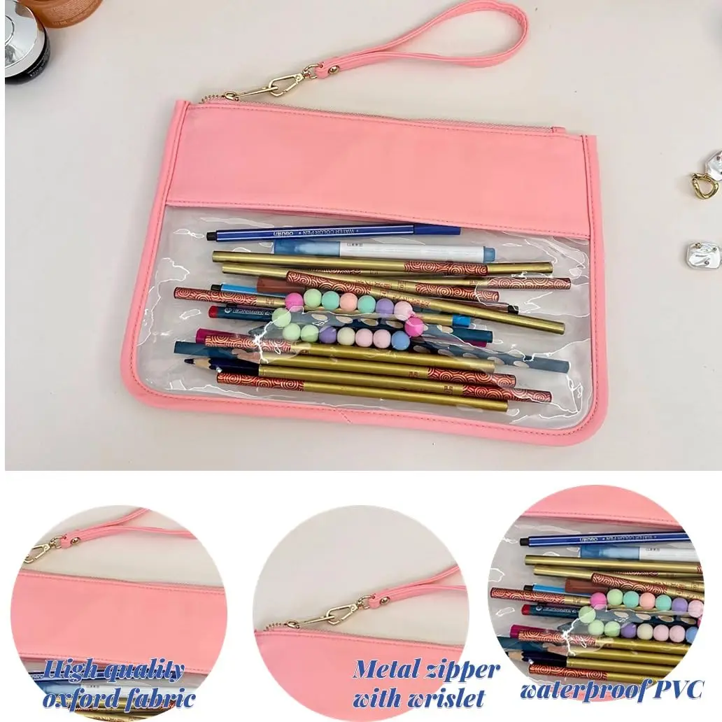 8PCS Clear Makeup Bags, Preppy Patch Clear Stuff Bag Snack Bag Stoney Clover Dupes Travel Makeup Bag with Zipper for Women