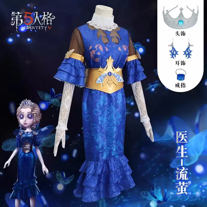 

Emily Dyer Cosplay Game Identity V Anime Firefly Blue Fishtail Dress Uniform Doctor Role Play Clothing Halloween Suit Stock