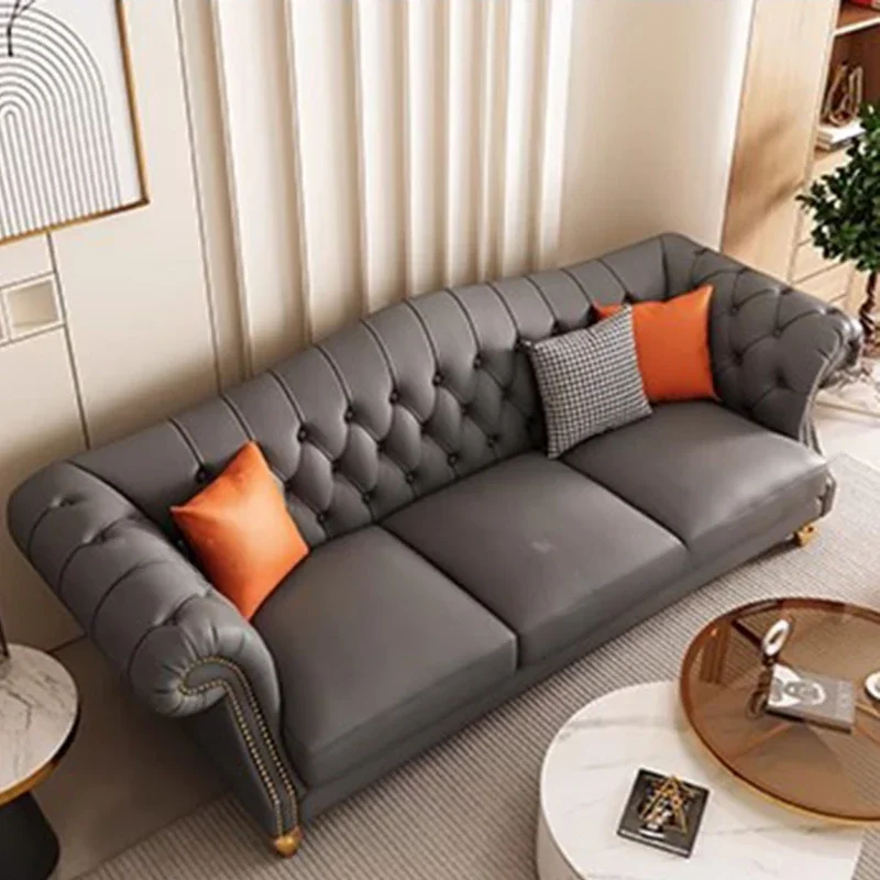 Luxury Foam Cushion Sofa Brown Soft Genuine Leather Love Seat Lounge Sofa Lazzy Designer Salon Meuble Living Room Furniture