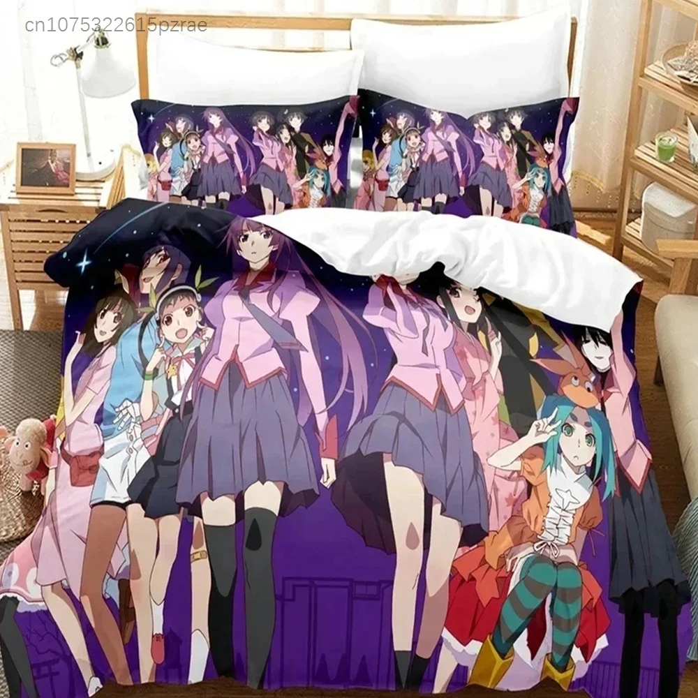3D Print Monogatari Series Araragi Koyomi Bedding Set Printed With Pillowcase Duvet Cover Soft Queen King Size Bedclothes Home
