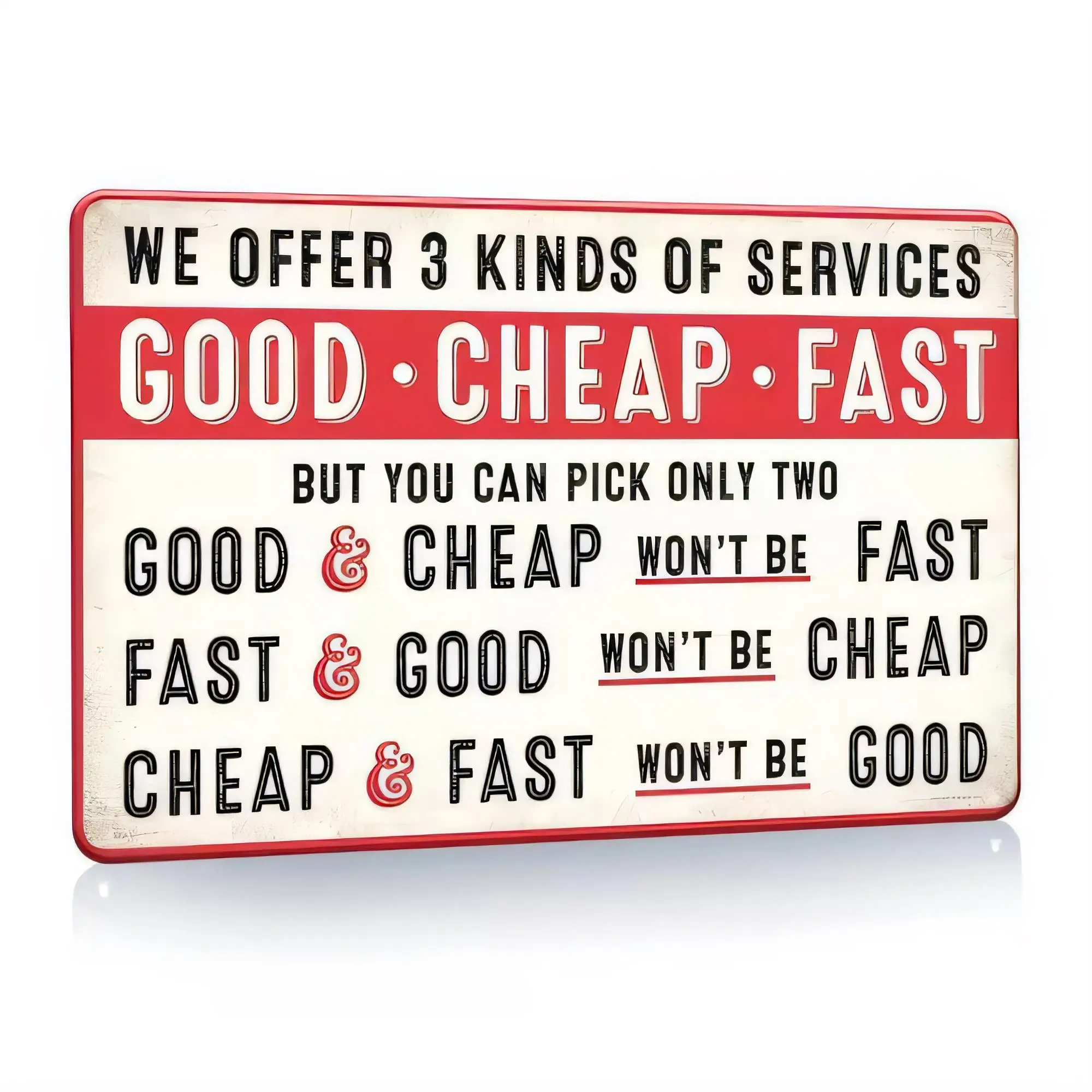 Tin Sign We Offer 3 Kinds of Services Good Cheap Fast Retro Metal Wall Decor Funny Quote Garage Bar Home Office   Vintage Style