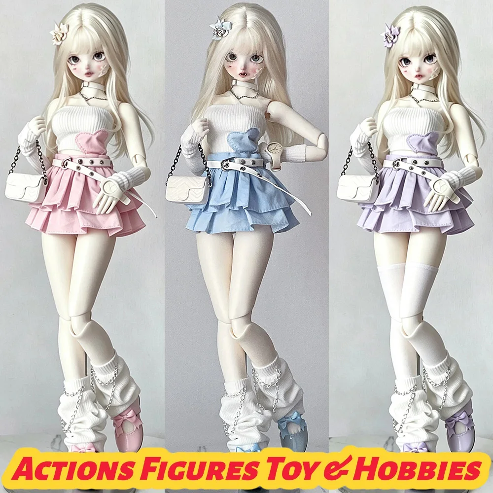 【Only Clothes】1/4 BJD Dolls Knitted Tube Tops Pleated Skirt Necklace Leather Belt Arm Sleeves Calf Cover Accessories Model