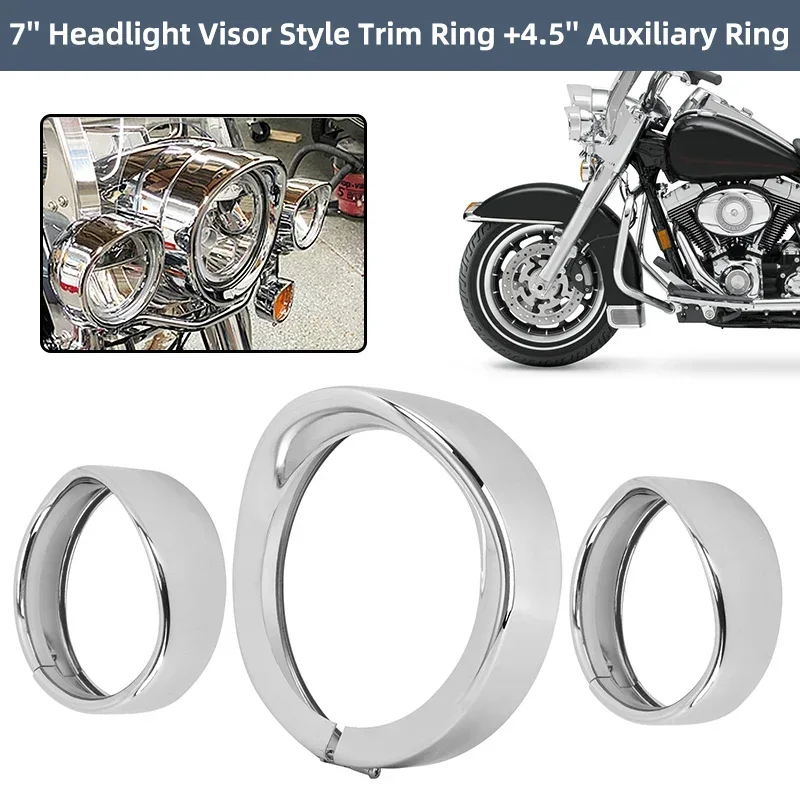 

Motorcycle Headlight Trim Visor Ring 7" Bezel 4.5" LED Head Lamp For Harley Touring Road King Electra Glide Softail FLD/FLH
