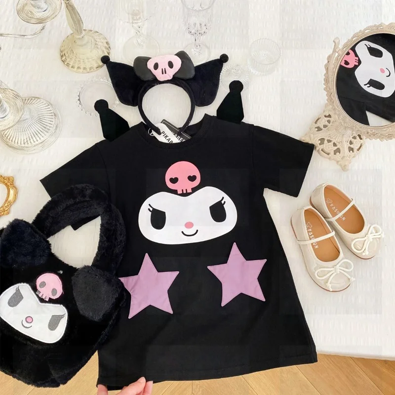 2023 Sanrioes Toddler Baby Girl Dress Anime Kuromi Kawaii Cartoon Summer Clothes Birthday Party Wedding Dress Tutu Costume Gift