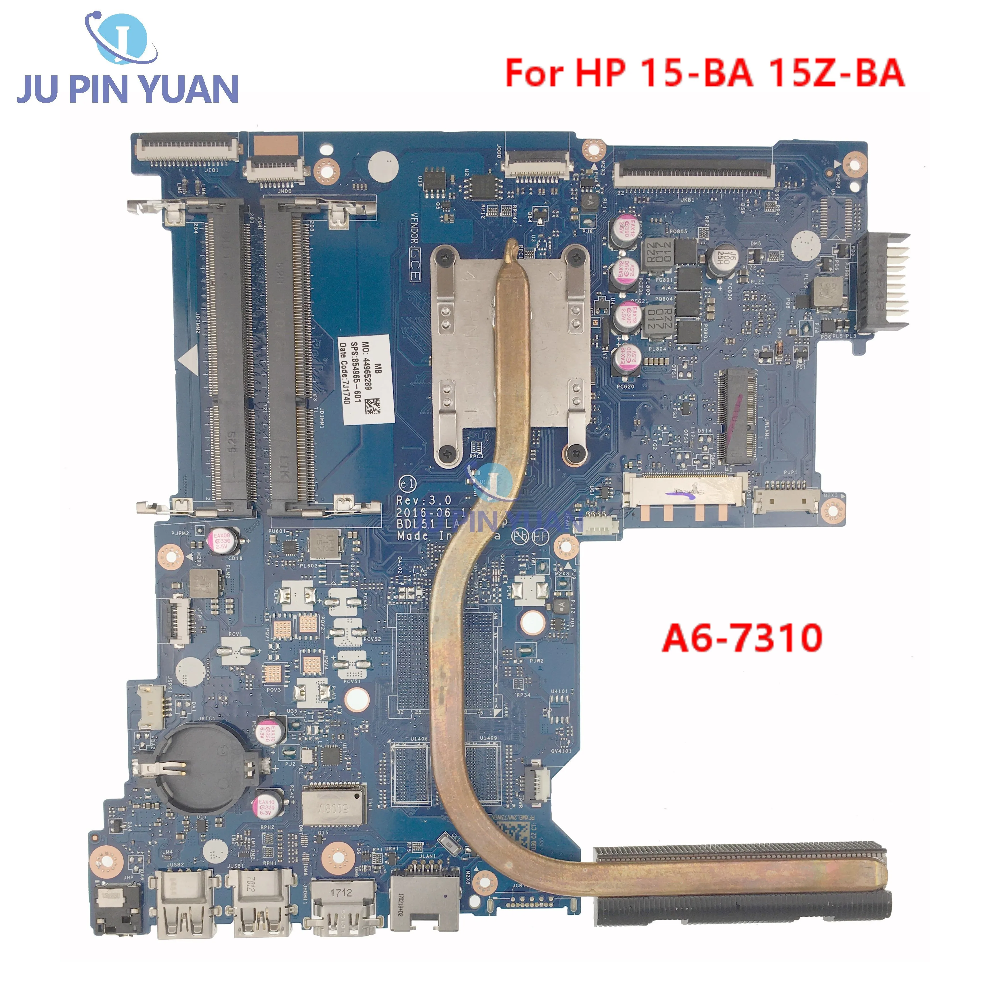 

Материнская плата для ноутбука HP 15-BA, модель 854965-601 с LA-D711P LA-D711P RAM DDR3 с радиатором