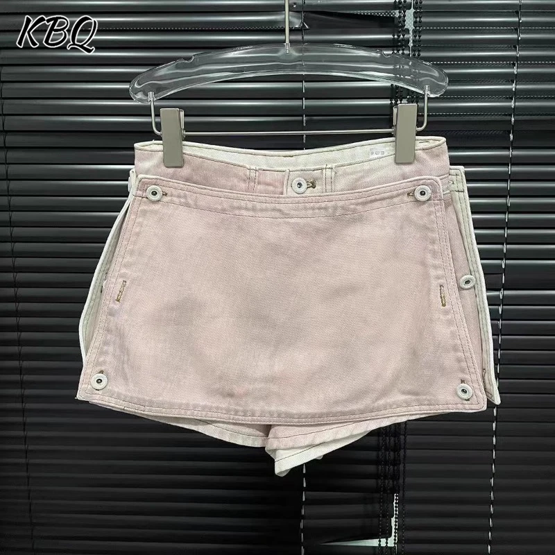

KBQ Solid Chic Spliced Button Design Sense Shorts For Women High Waist Irregular Loose Casual Short Pants Female Fashion Style