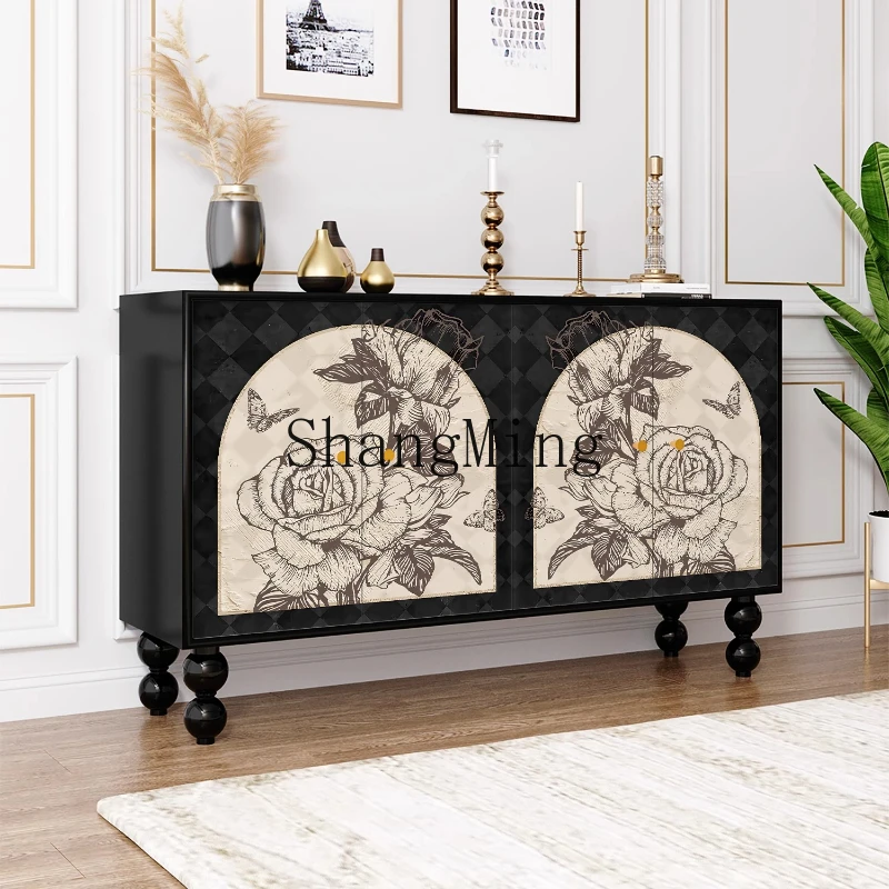 

ZYY medieval solid wood dining side cabinet integrated against the wall living room tea storage storage cabinet