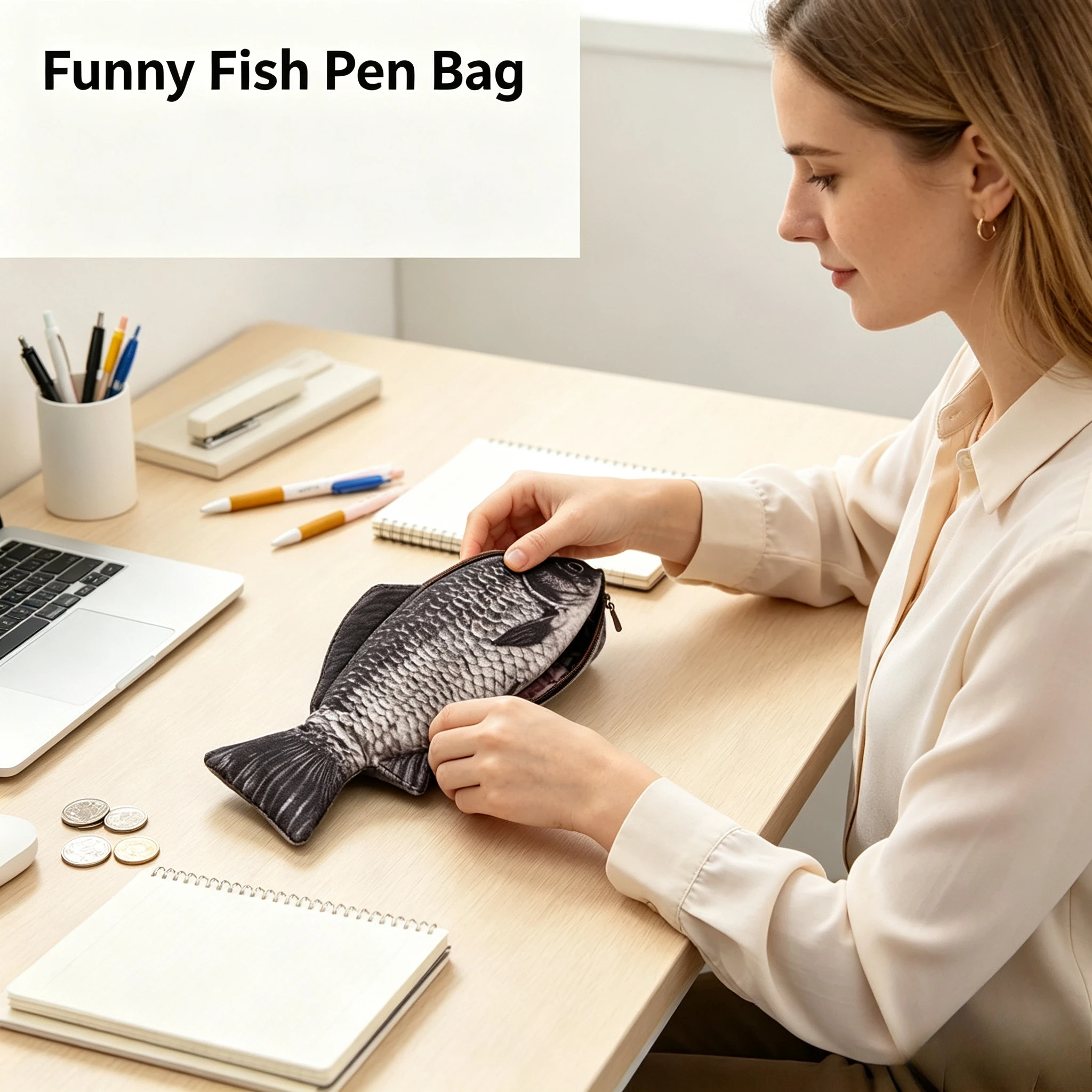 Novelty Fish Shaped Pencil Case Pen Bag Coin Purse Pouch - Large Capacity Funny Stationery Organizer for School Office Gift