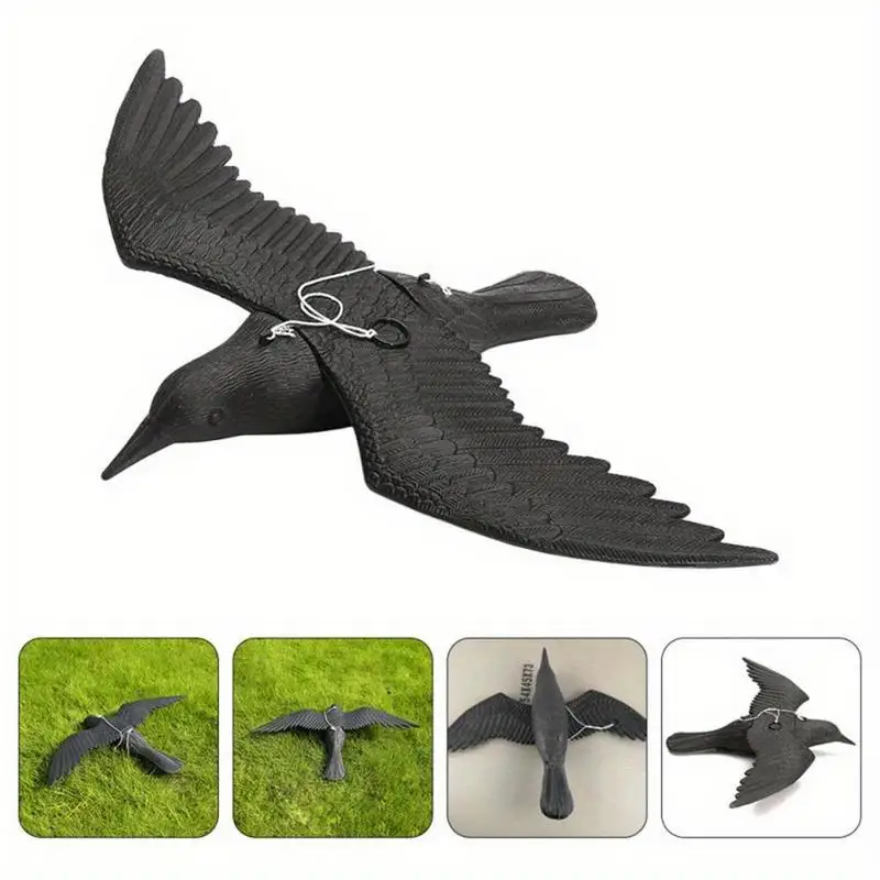 Reallike 3D Plastic Animals Figures Realistic Crow Ravens Garden Flag Home Bird Decoys Attracting Crows