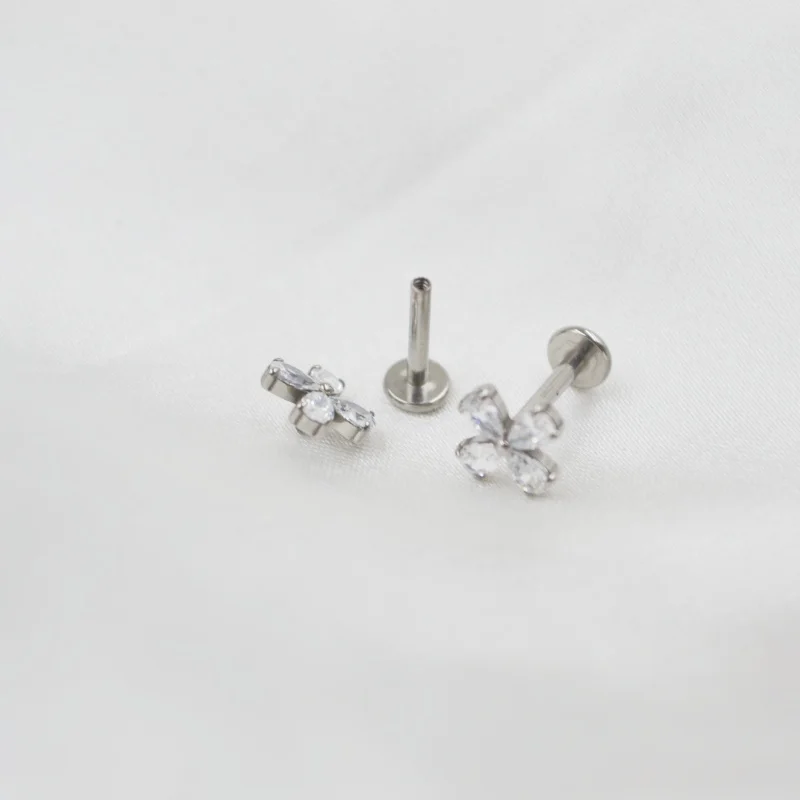 10pcs 16G Titanium Astm F136 Flower 4CZ Internal Thread Lip Labret Bar Ear Helix Tragus Rook Barbells Stud Body Piercing Jewelry