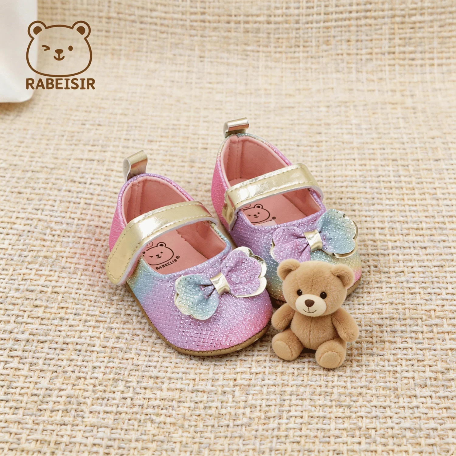 0-18 Months Baby Girl Princess Style Walking Shoes with Colorful Bow Decoration and Soft Sole Newborn Shoes
