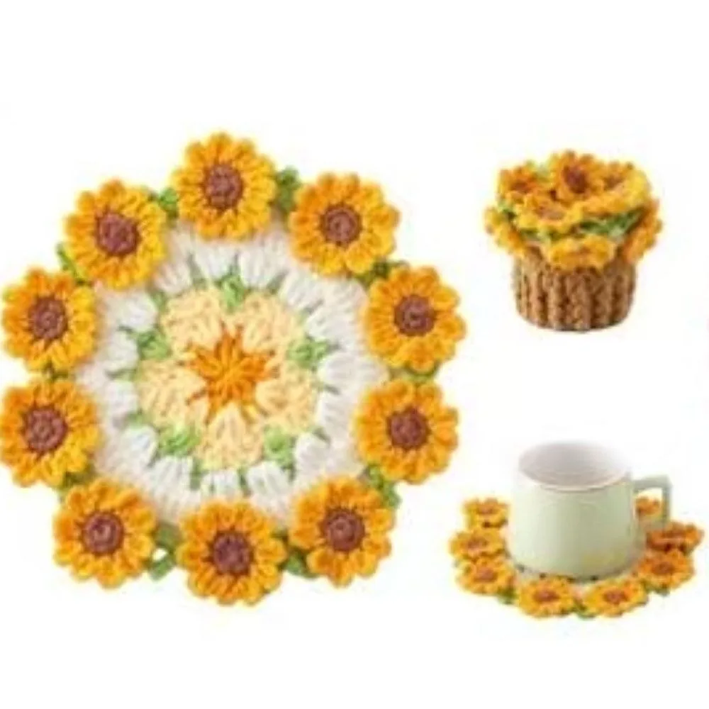 Handwoven Flower Bouquet Coasters Heat Resistant Washable Rose Placemat Cute Cotton Crochet Coasters Mother's Day Gift