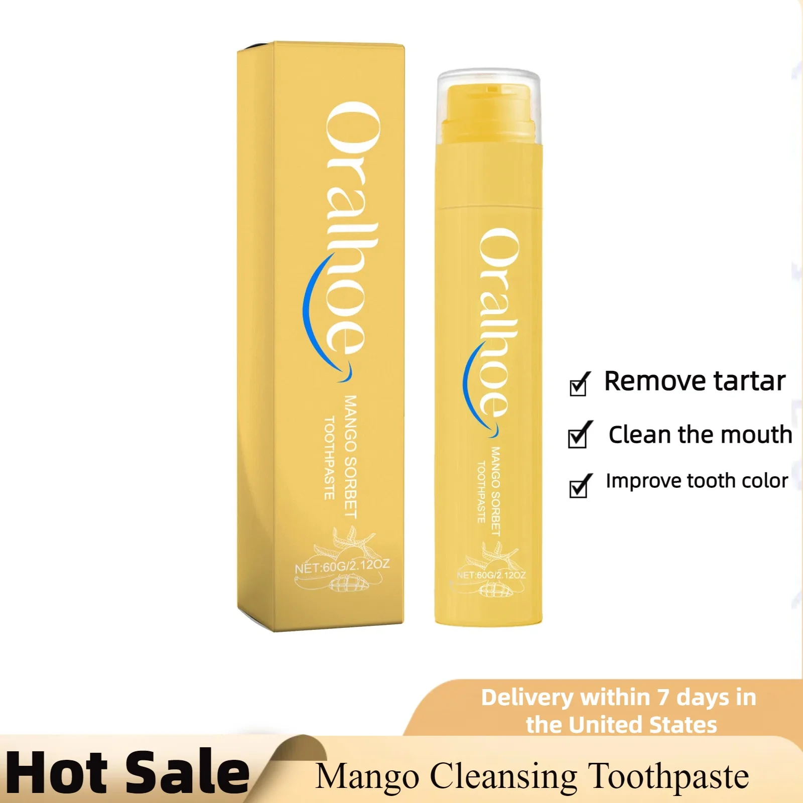 Mango Toothpaste Deeply Cleans Tartar Effectively Removes Yellow Teeth Removes Bad Breath, and Improves Tooth Color.