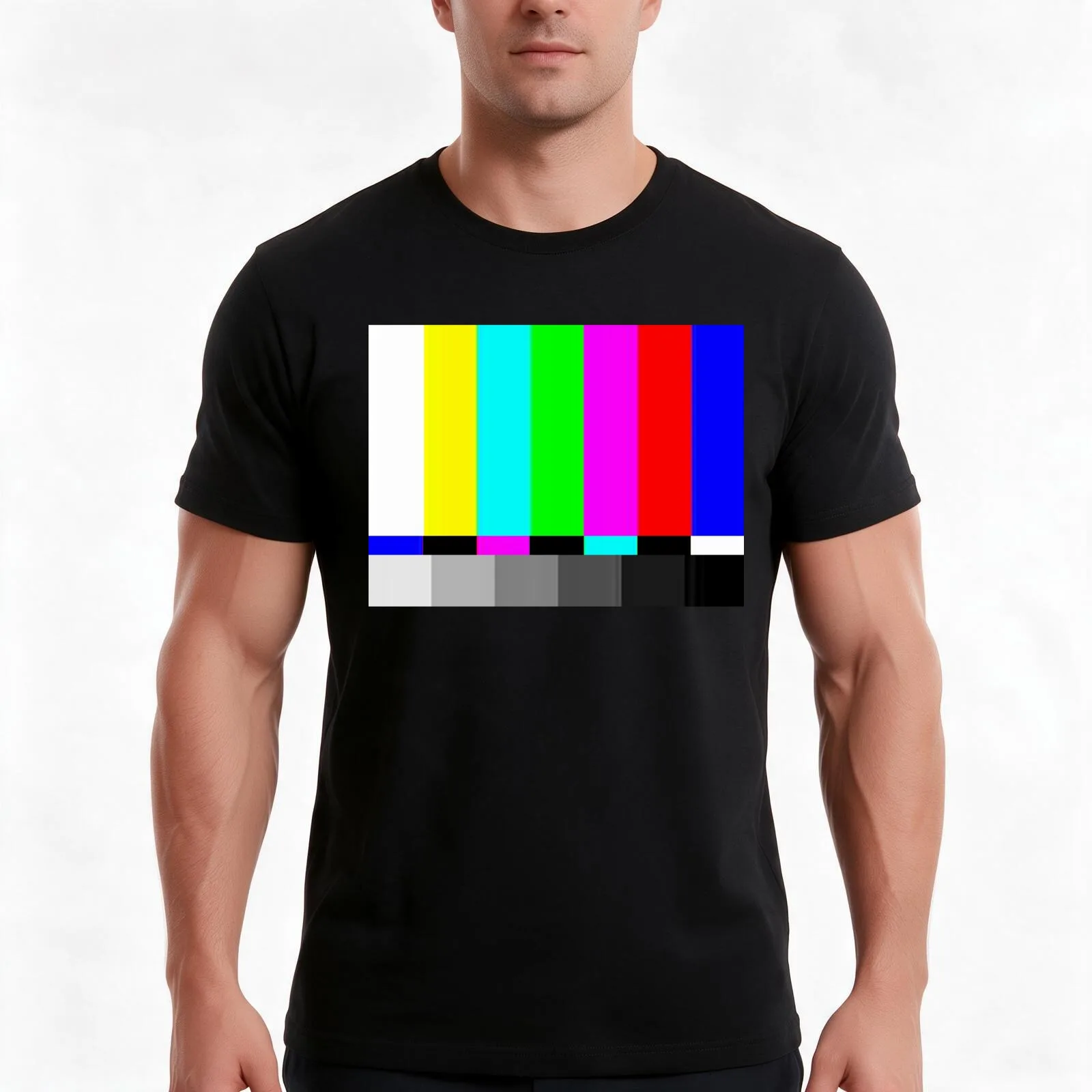 VHS Glitch - TV Test Pattern T-Shirt, Summer Casual Cotton Tee, Oversized Streetwear Tops, Vintage Graphic Print, 100% Cotton