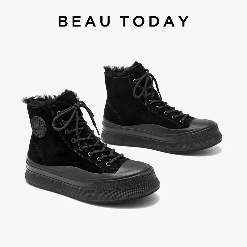 BEAUTODAY Canvas Sneakers Women Kid Suede High Top Lace-up Winter Warm Plush Ladies Casual Vulcanized Shoes Handmade 08226