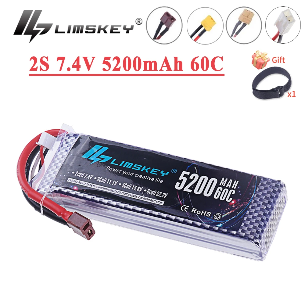 แบตเตอรี่ Lipo 2S 7.4V 5200mAh 60C กับ XT60 Tamiya/KET-2P สำหรับเครื่องบิน RC เฮลิคอปเตอร์โดรนรุ่น FPV งานอดิเรกการแข่งรถ