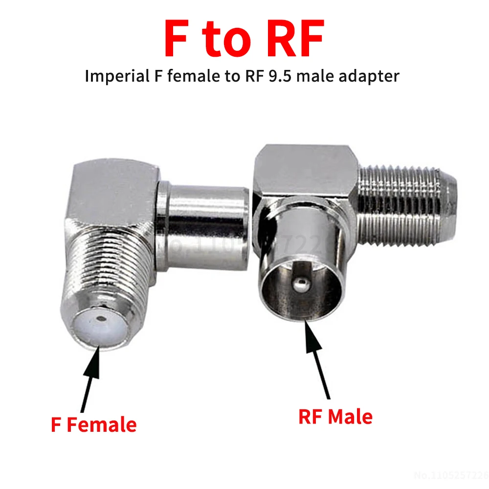 Imperial F-female to RF 9.5-male adapter 90-degree right-angle TV set-top box connector (1 pcs)