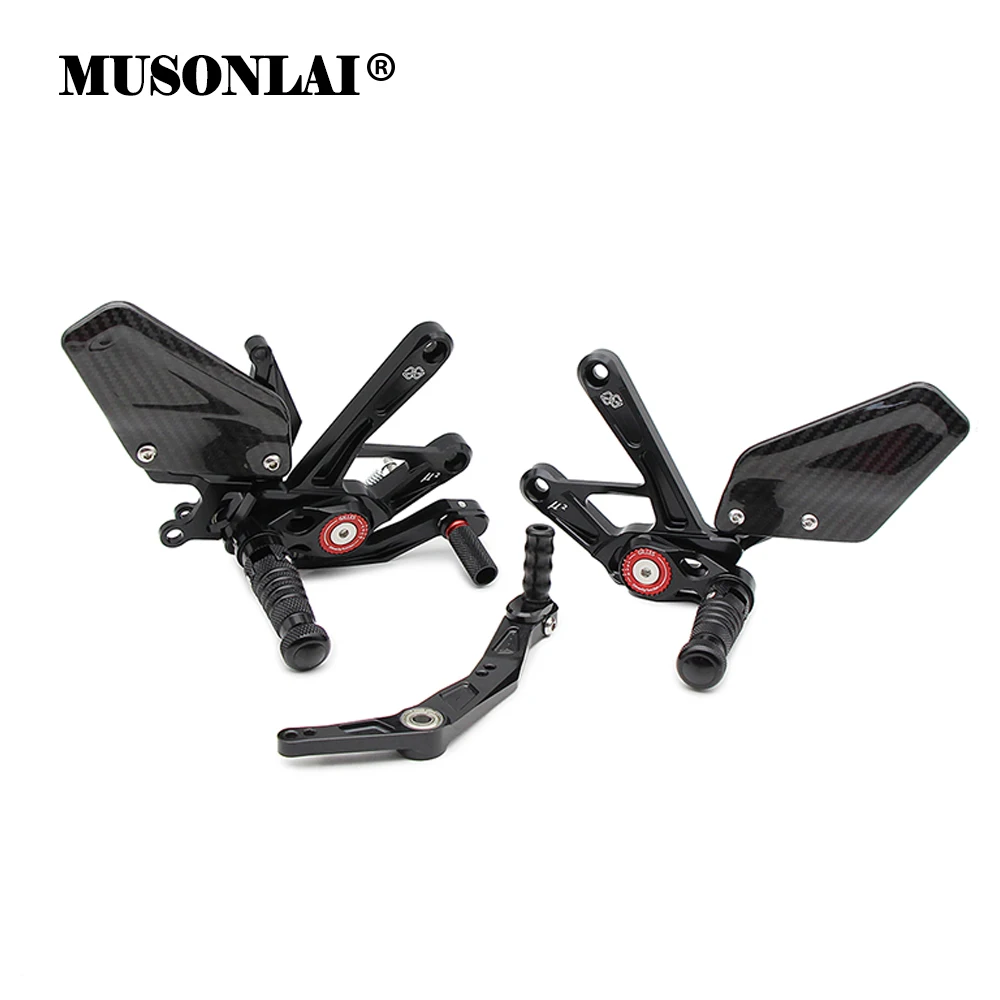 YZFR1 Motorcycle CNC Aluminum Footrest Foot Pegs Adjustable Rearset Carbon Fiber Heel Guards For Yamaha YZF-R1 R1 R1M 2015-2024