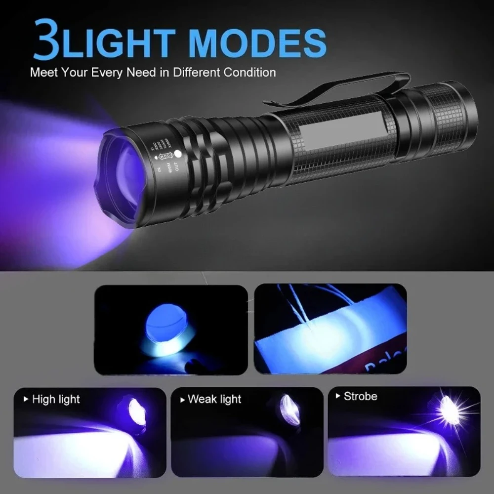 UV Zaklamp 395nm Ultraviolette Zaklamp met Pen Clip Draagbare Mini Ultra Gebruikt Violet Licht Huisdier Urine Schorpioen Detector UV Lamp
