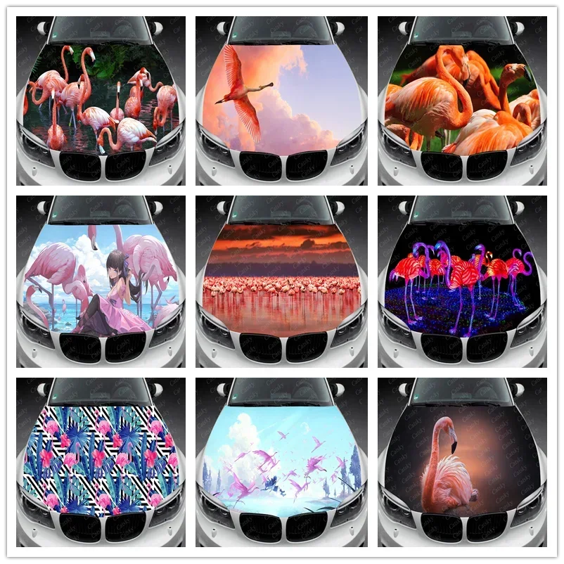 

Виниловые наклейки на капот автомобиля с изображением фламинго, виниловая пленка, наклейки на крышку двигателя, наклейки с животными, автомобильные аксессуары