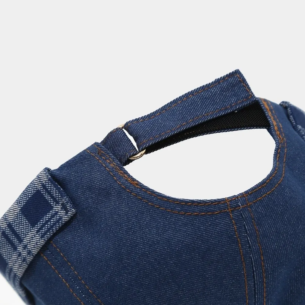 Denim Material Denim Docker Cap Plaid Pattern Adjustable Design Skull Beanie Cap Brimless Style Retro Style Hip Hop Beanie