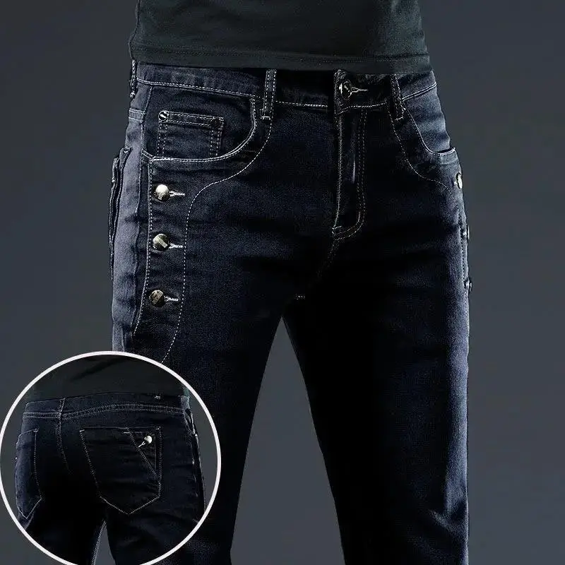 2023 New Korean Luxury Designer Snowflake Blue Jeans for Men Casual Spring Autumn Denim Cowboy Length Tight Skinny Denim JEANS