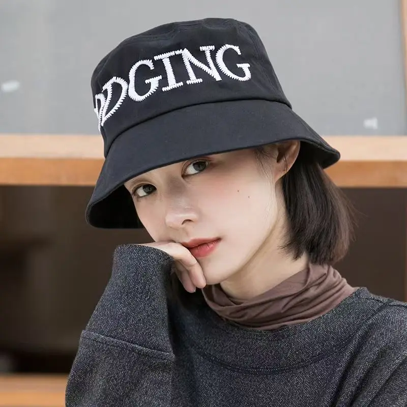 Topi Wanita Musim Semi Gugur Model Fisherman Bordir, Topi Pelindung Wajah, Topi Hip Hop Streetwear, Topi Bucket Trendi Musim Panas