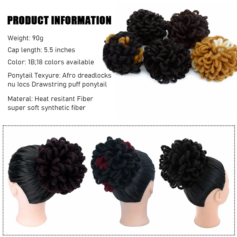 Afro Puff Dreaklocks Drawstring Chignon Ponytail Dreadlocks Drawstring Hair Puff Synthetic Nu Locs Hair Puff Hair Extensions