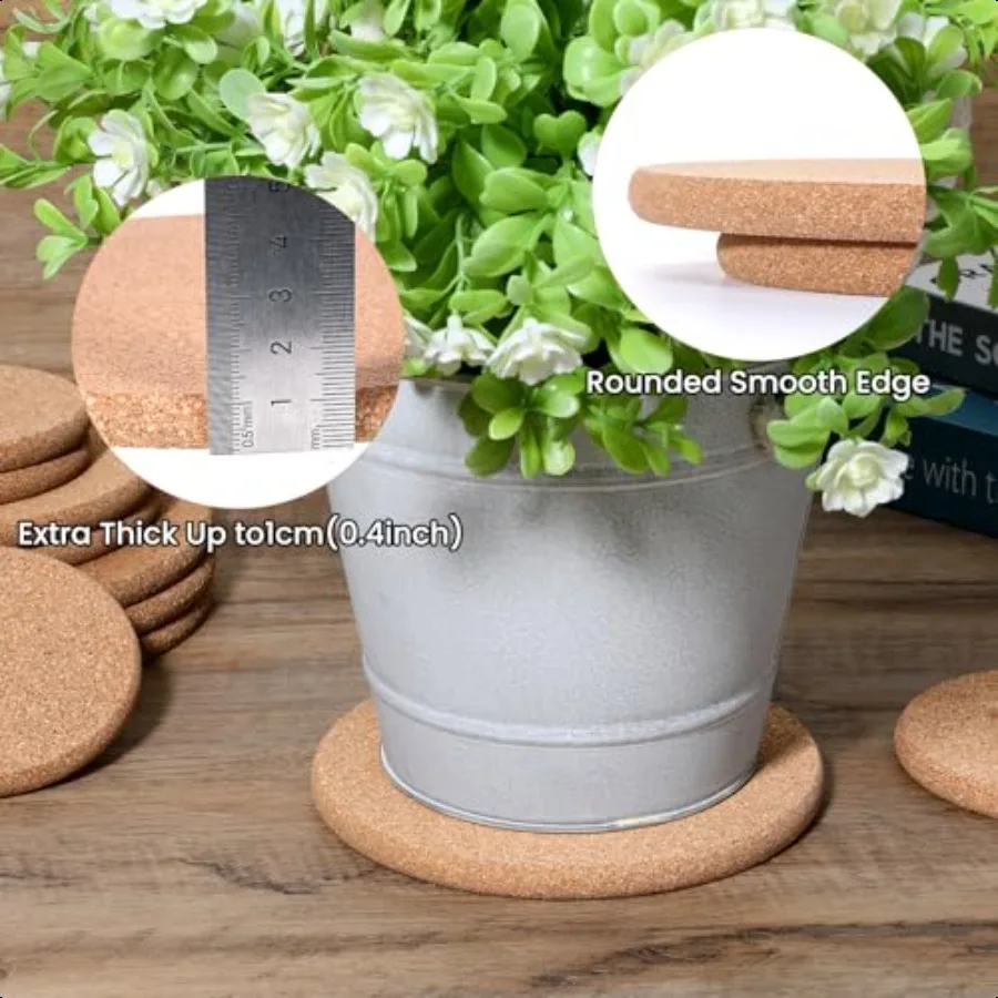 10 عبوات من قواعد الأكواب المصنوعة من الفلين 4 6 8 بوصة طبقات مزدوجة من الصلب السميك لزراعة الفلين وأصحاب النباتات الحصير المستديرة للتدفق الداخلي #6