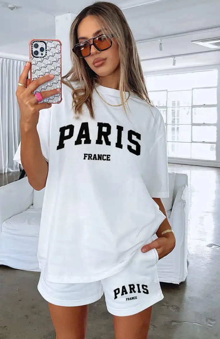 Woman Clothing Casual Two Piece Set for Women Tracksuit Short Sleeve Daily Summer Shorts T-Shirts O-Neck Matching Sets Paris