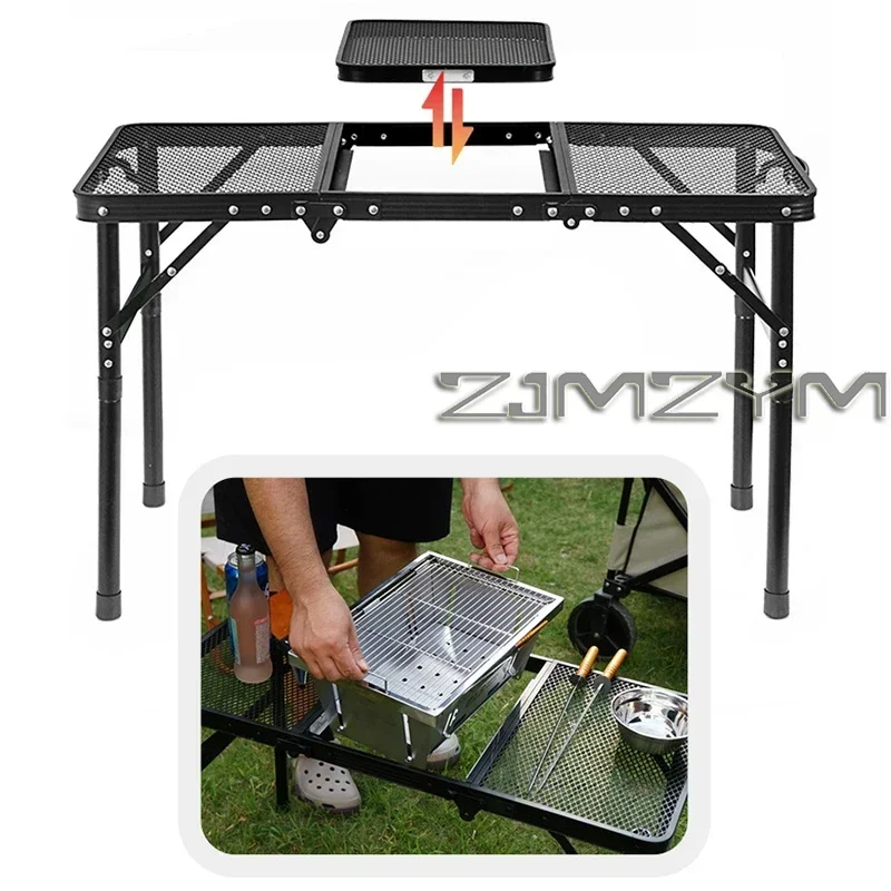 IGT Compatible Folding Camping Table, Lightweight Height Adjustable with Steel Mesh Top, Portable for Outdoor BBQ, Picnic